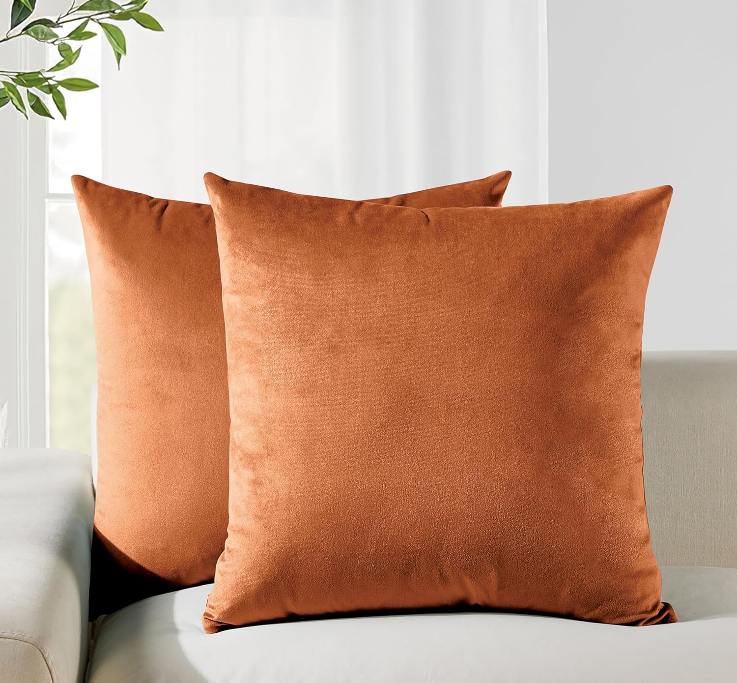 Twin-Pack Velvet Cushion Covers - Soft Microfibre Cushion Covers with Hidden Zipper (Terracotta, 45cm*45cm)