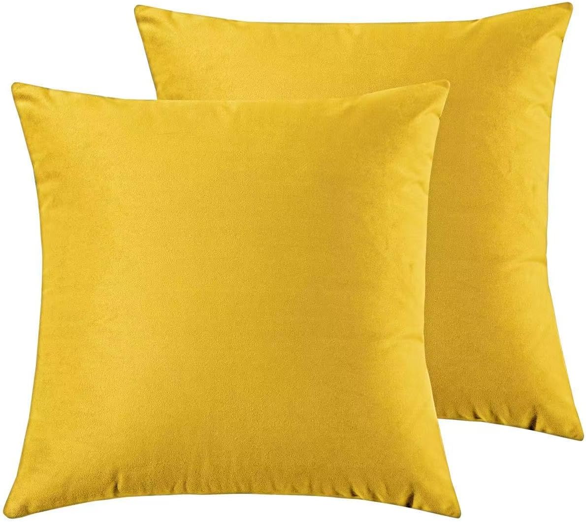 Twin-Pack Velvet Cushion Covers - Soft Microfibre Cushion Covers with Hidden Zipper (Yellow, 45cm*45cm) 3