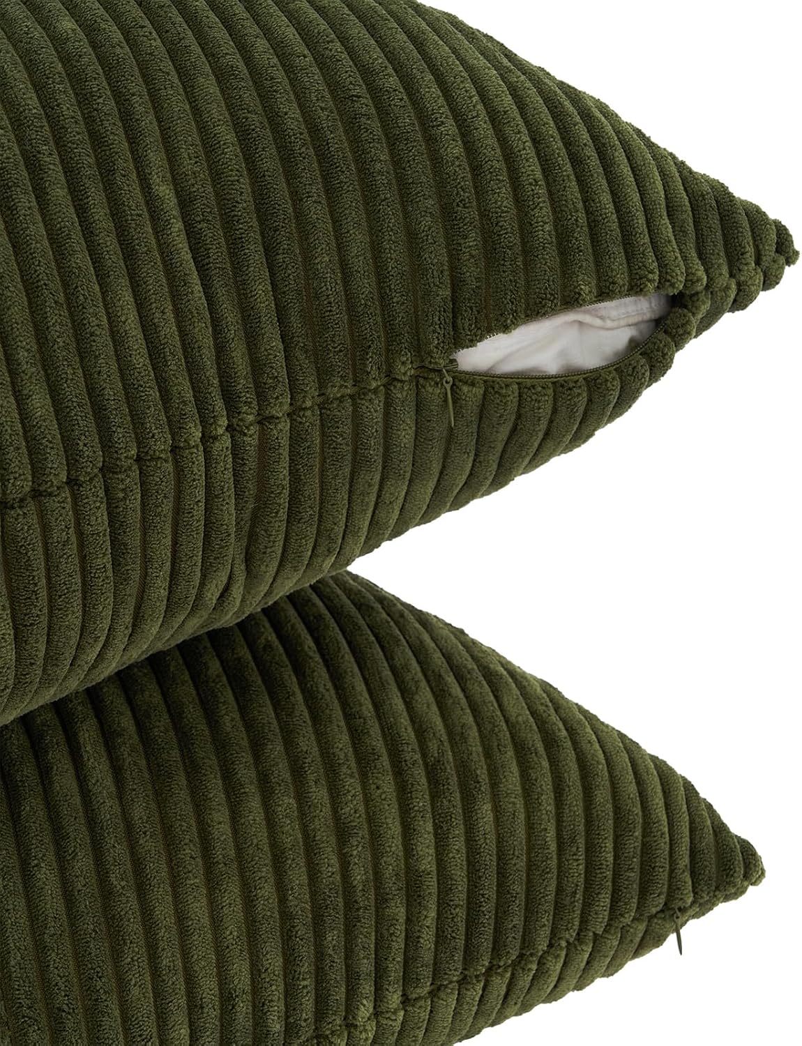 Corduroy Cushion Covers - Soft Velvet Fabric with Windmill-Inspired Pattern and Hidden Zipper Design - Olive Green, 45cm x 45cm (Twin Pack) 3