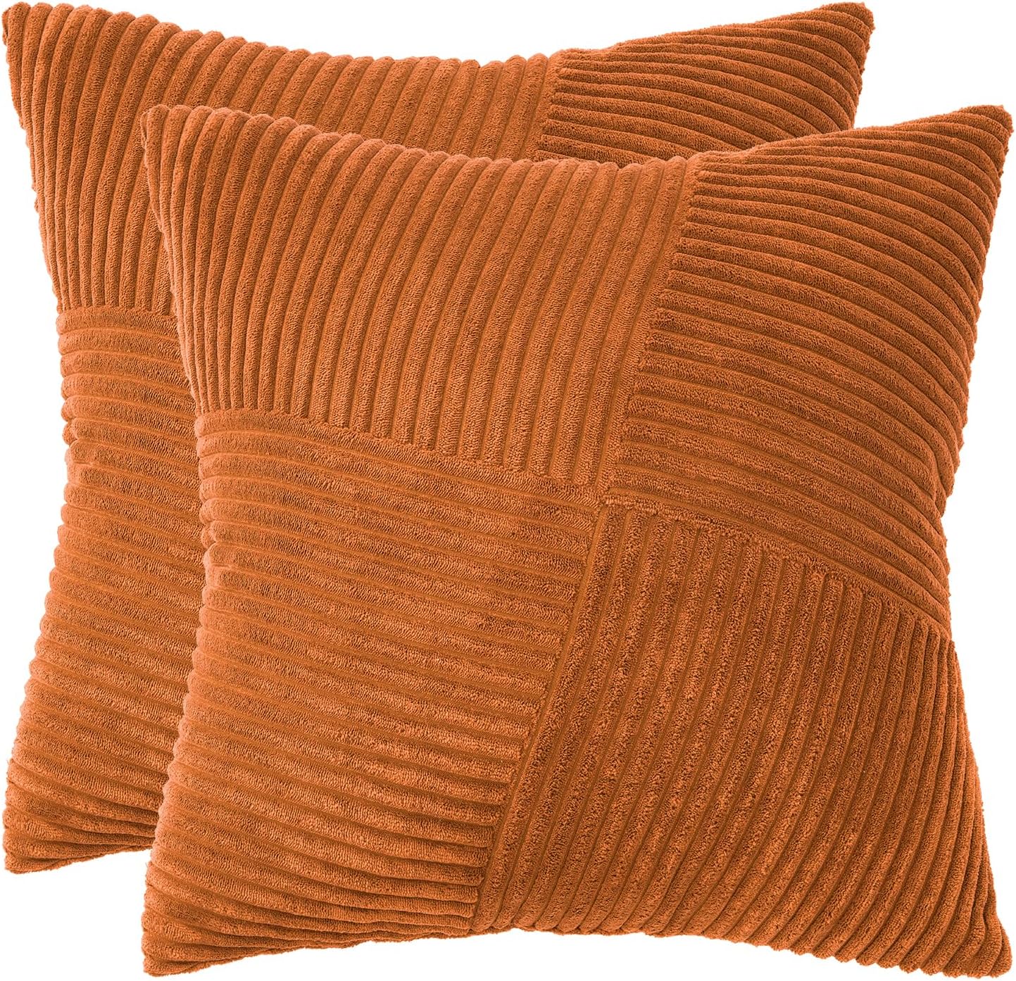 Corduroy Cushion Covers - Soft Velvet Fabric with Windmill-Inspired Pattern and Hidden Zipper Design - Terracotta, 45cm x 45cm (Twin Pack)