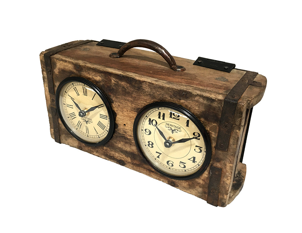 Table Clock - Brick Mould Dual Dial 3