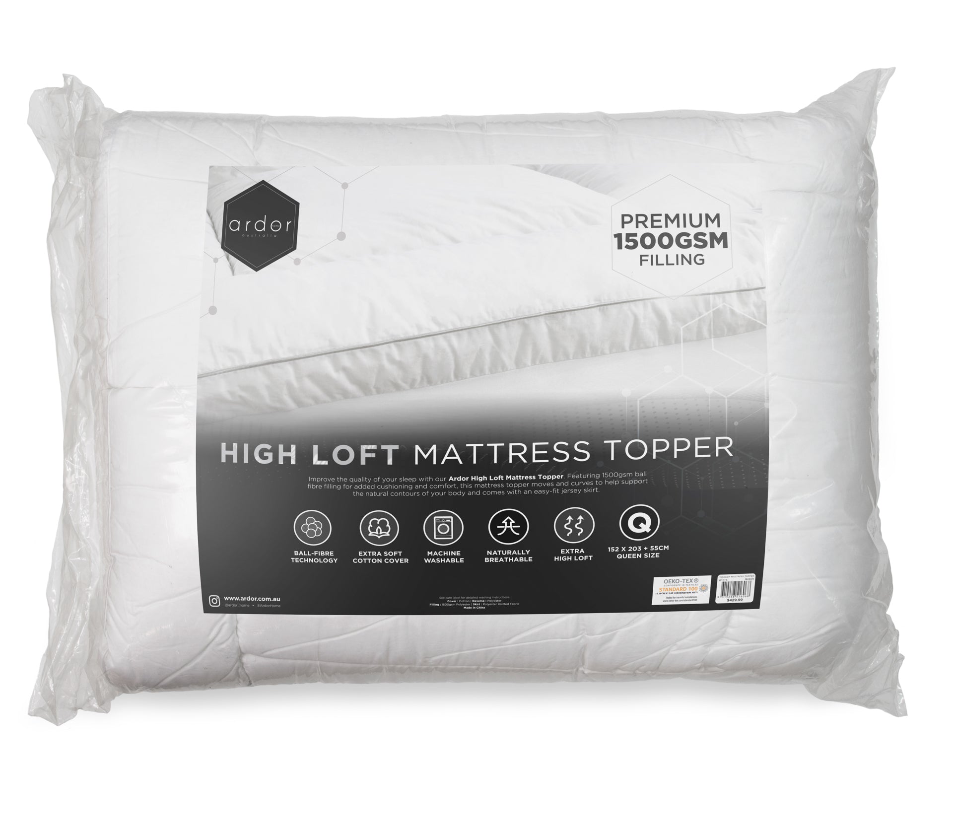 1500GSM Ball fibre MATTRESS TOPPER - QUEEN