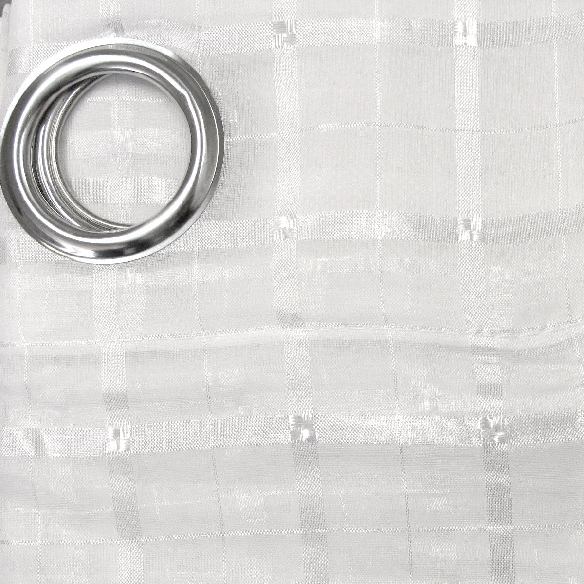 Pair of White Checkered Eyelet Sheer Curtains 140 x 225cm 3