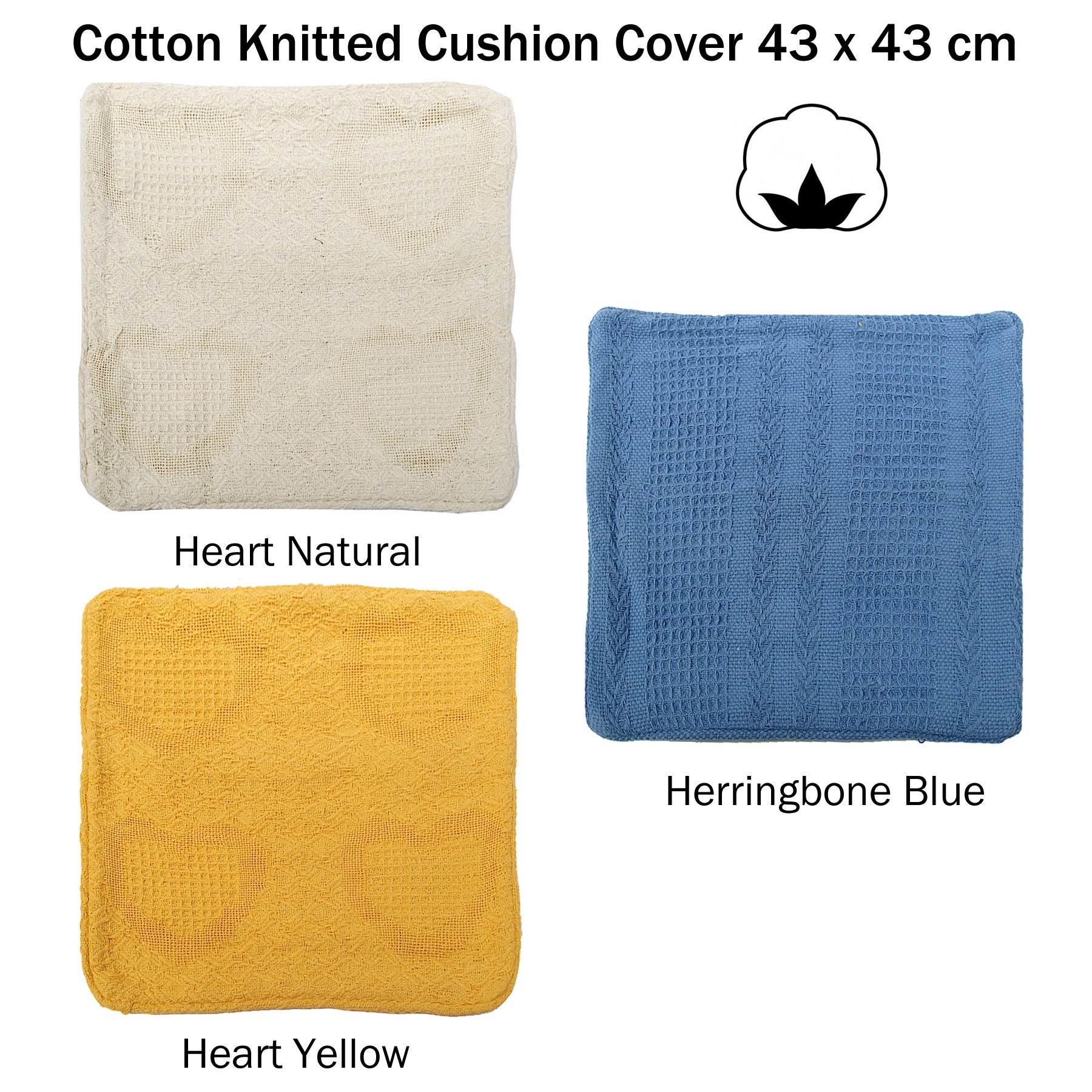 Cotton Knitted Cushion Cover Heart Natural 3
