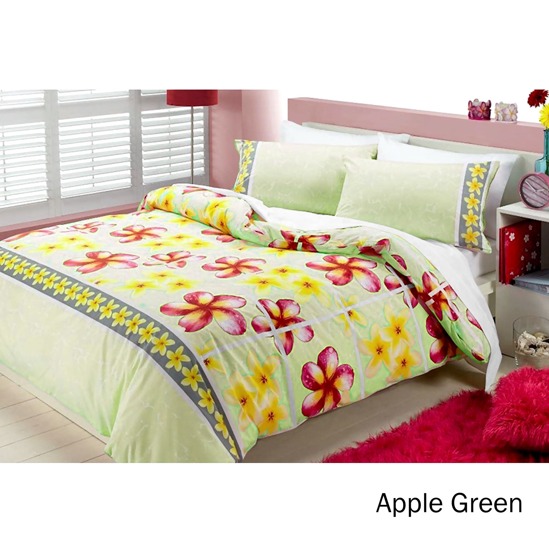 Floating Frangipani Quilt Cover Set Apple Green Single 3