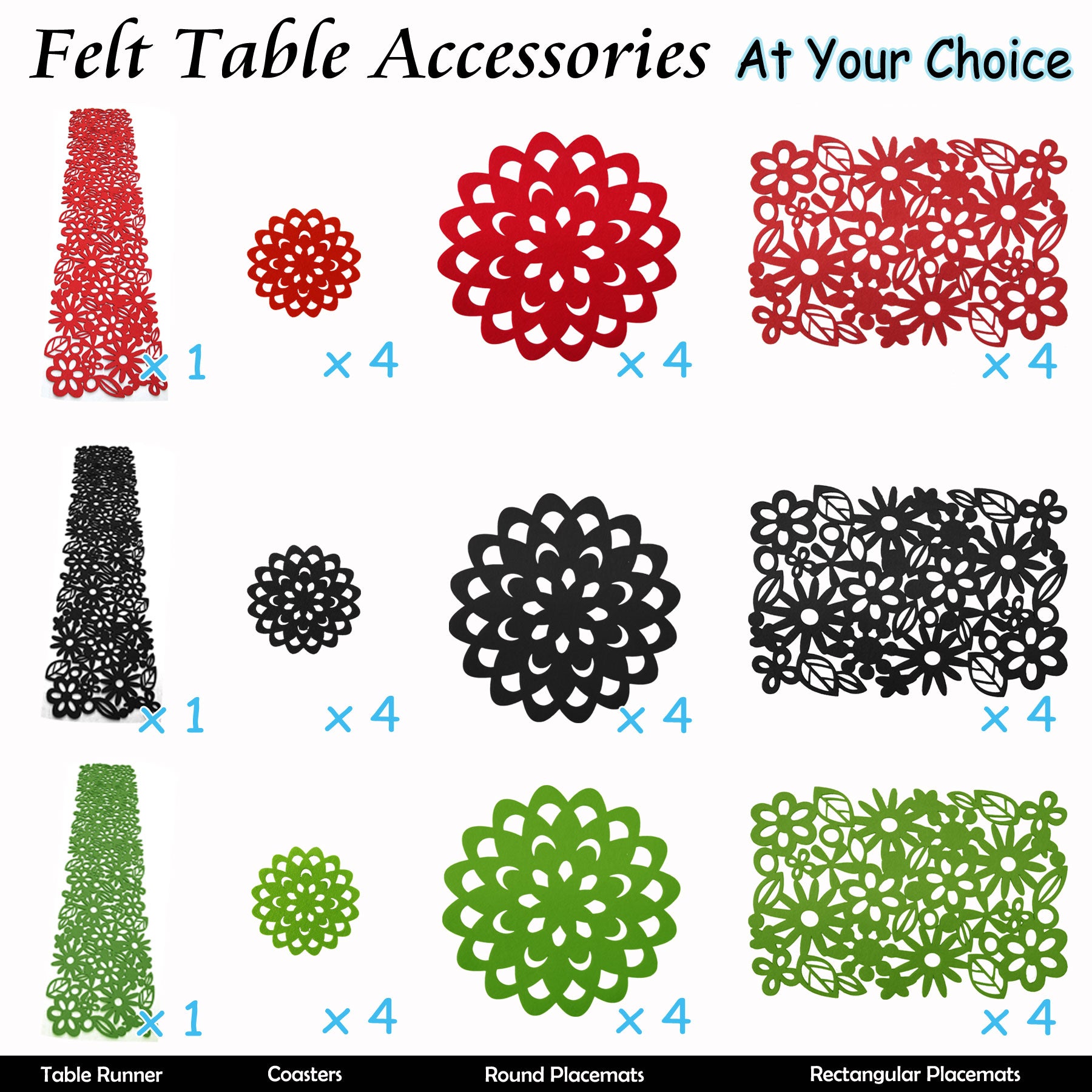 Choice Set of 4 Felt Rectangular Table Placemats Red 3