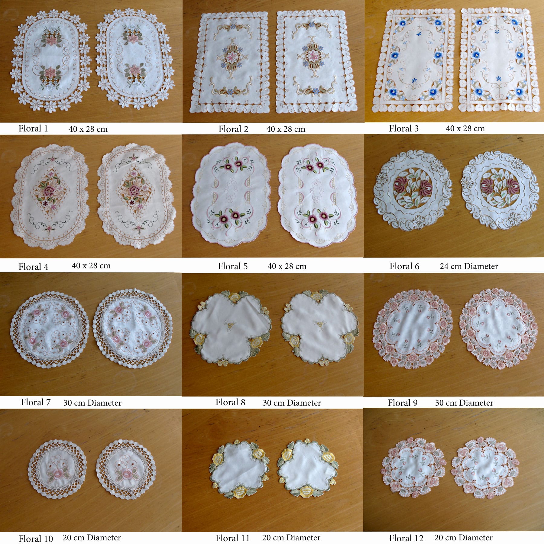 Set of 2 Embroidered Doilies Floral 8 3
