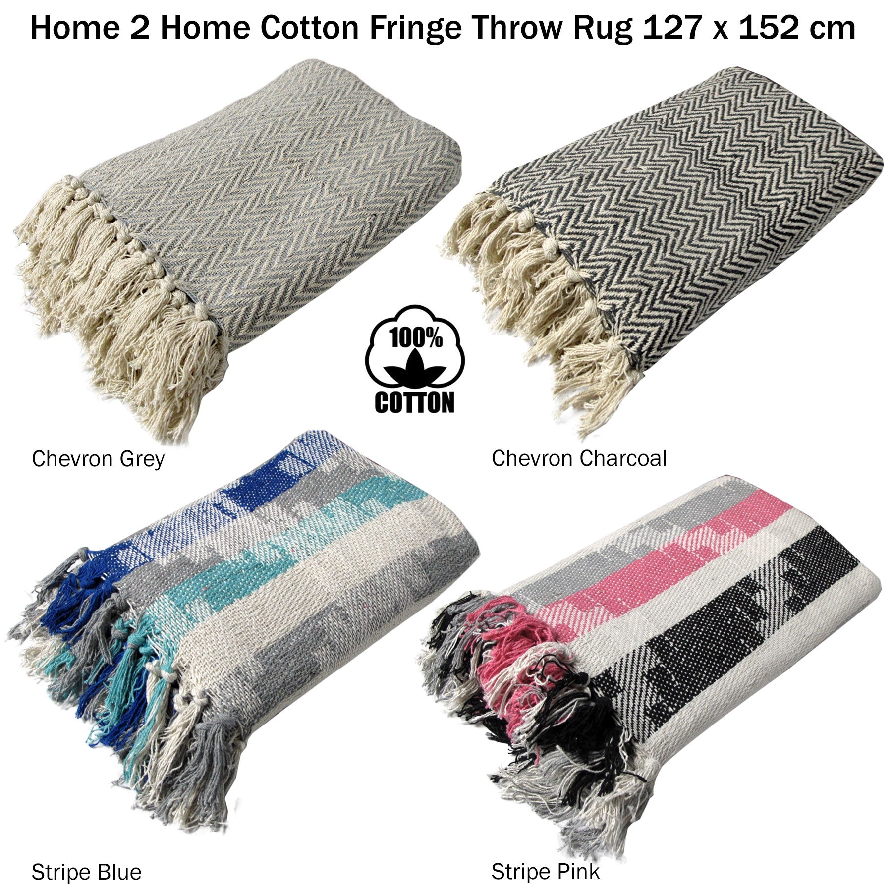 Cotton Fringe Throw Rug Chevron Grey 3