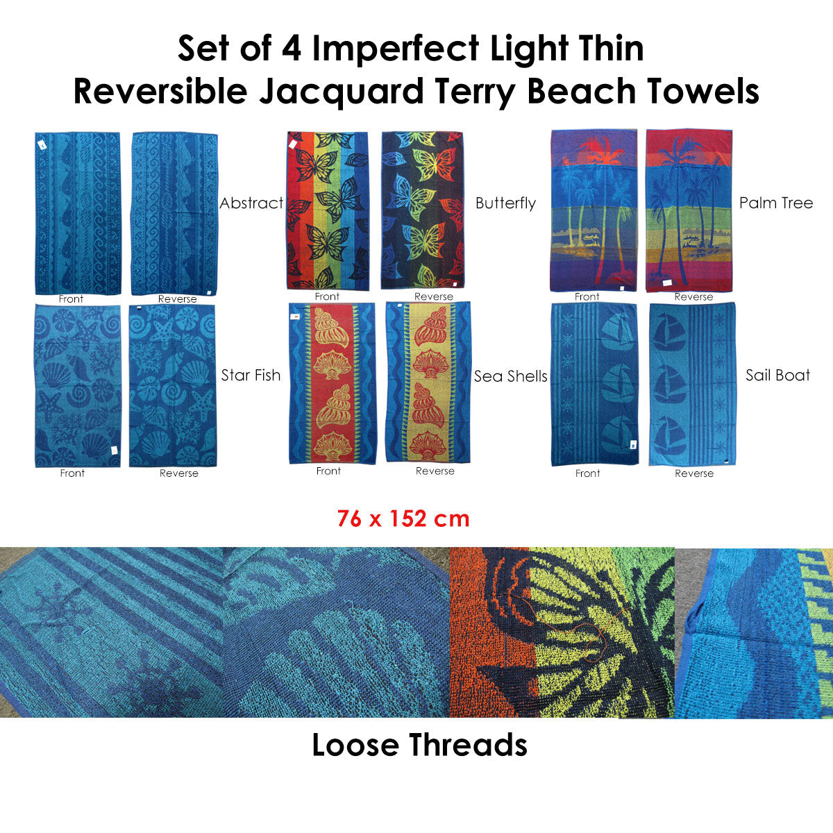 Set of 4 Imperfect Jacquard Terry Beach Towels Sea Shells 3