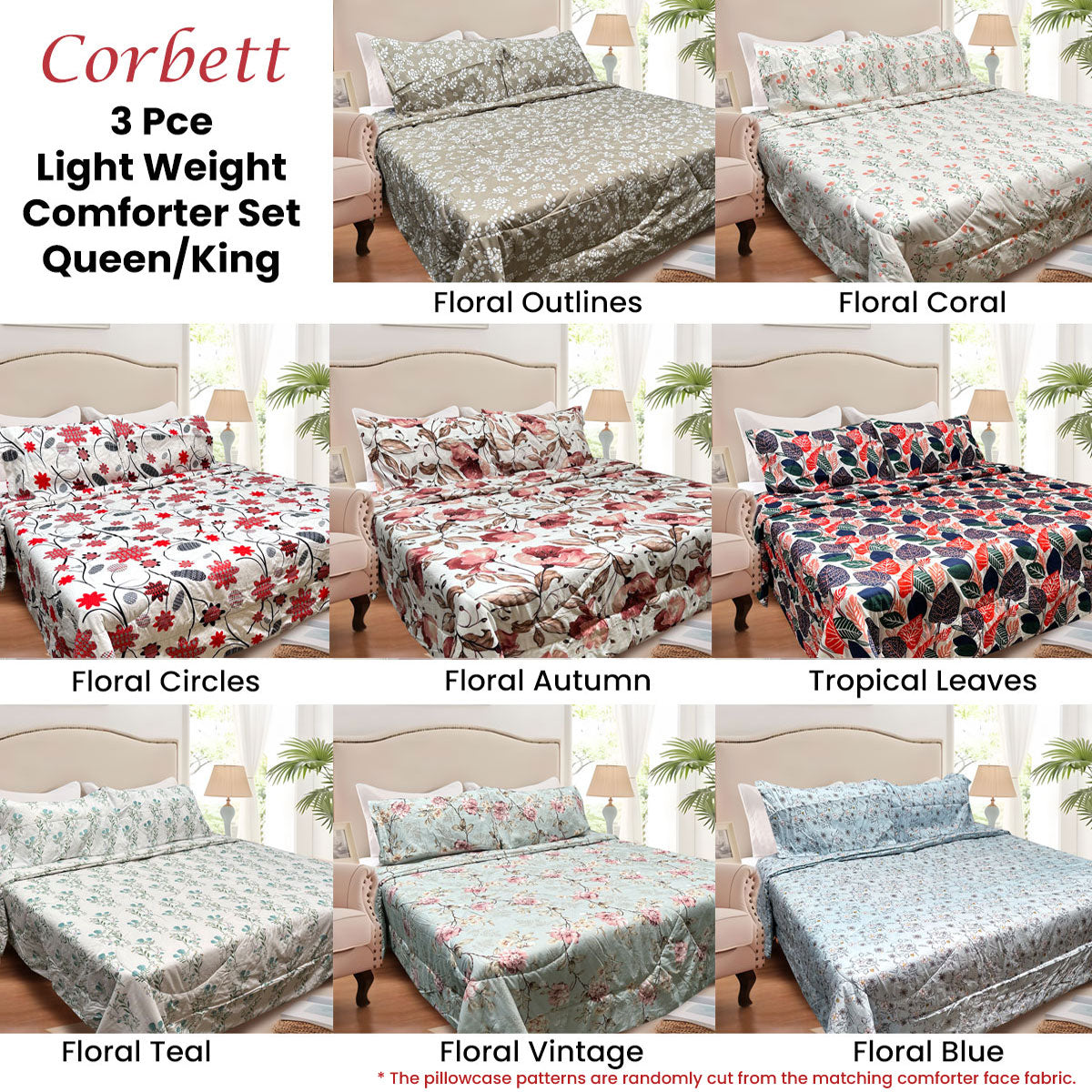 Hotel Living 3 Pce Light Weight Comforter Set Queen/King Corbett Floral Coral 3