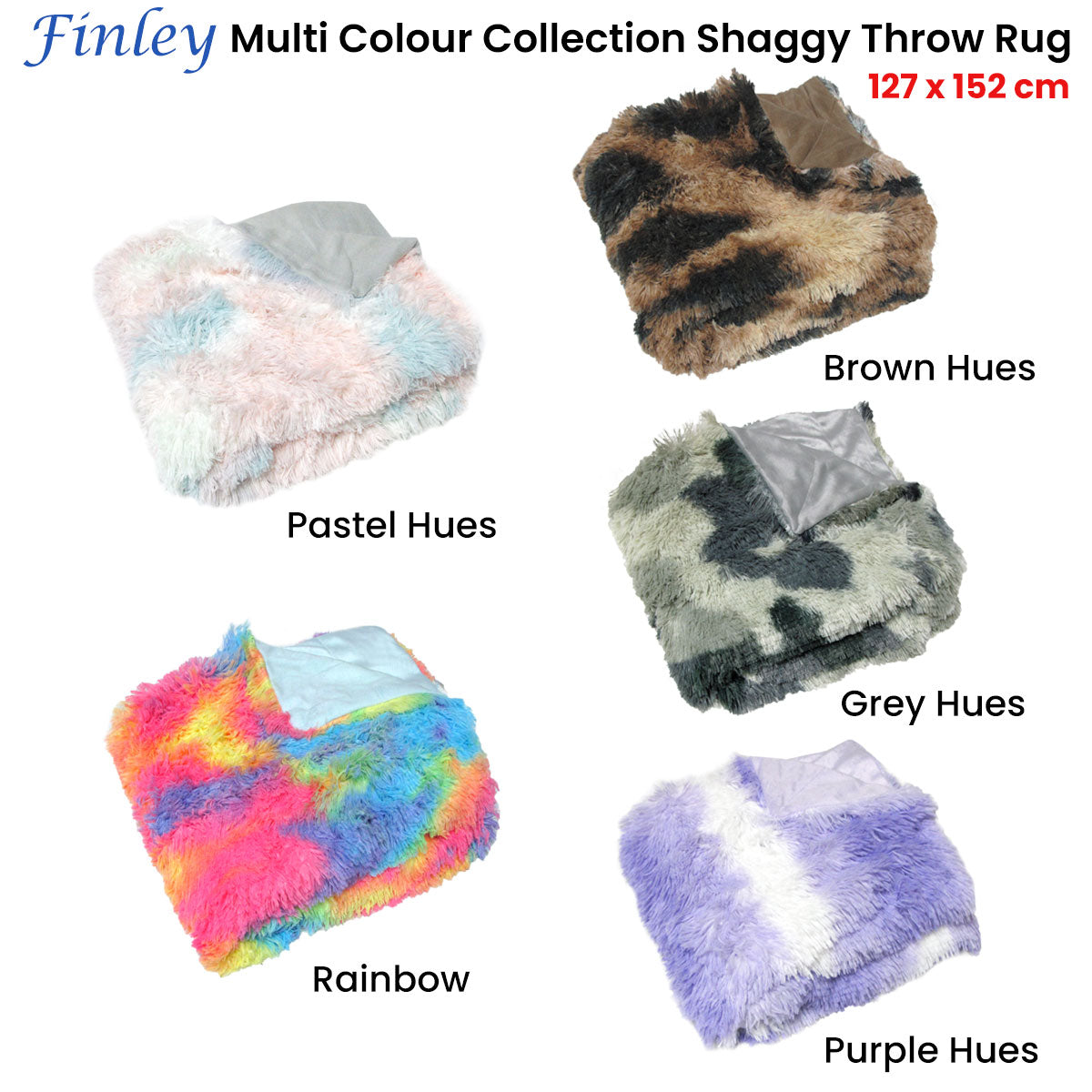 Finley Multi Colour Collection Shaggy Throw Rug 127 x 152cm Pastel Hues 3