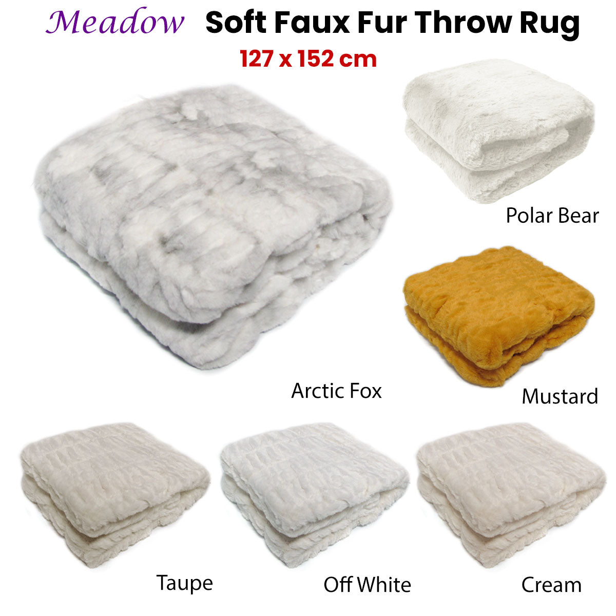 Meadow Soft Faux Fur Throw Rug 127 x 152 cm Mustard