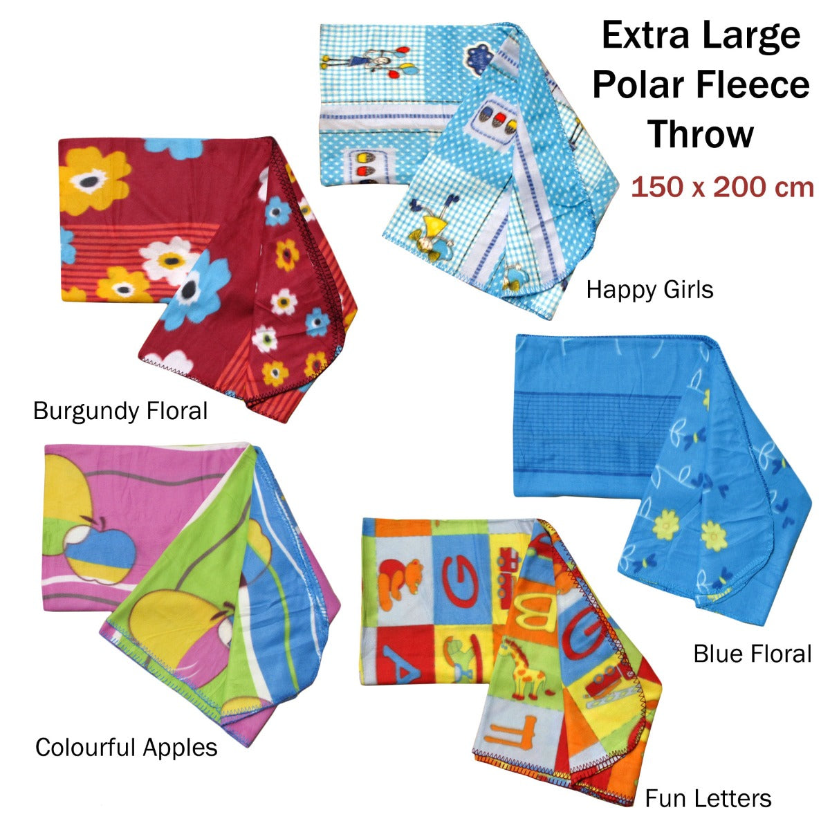 Assorted Extra Large Print Polar Fleece Throw Rug 150 x 200 cm Happy Girls 3