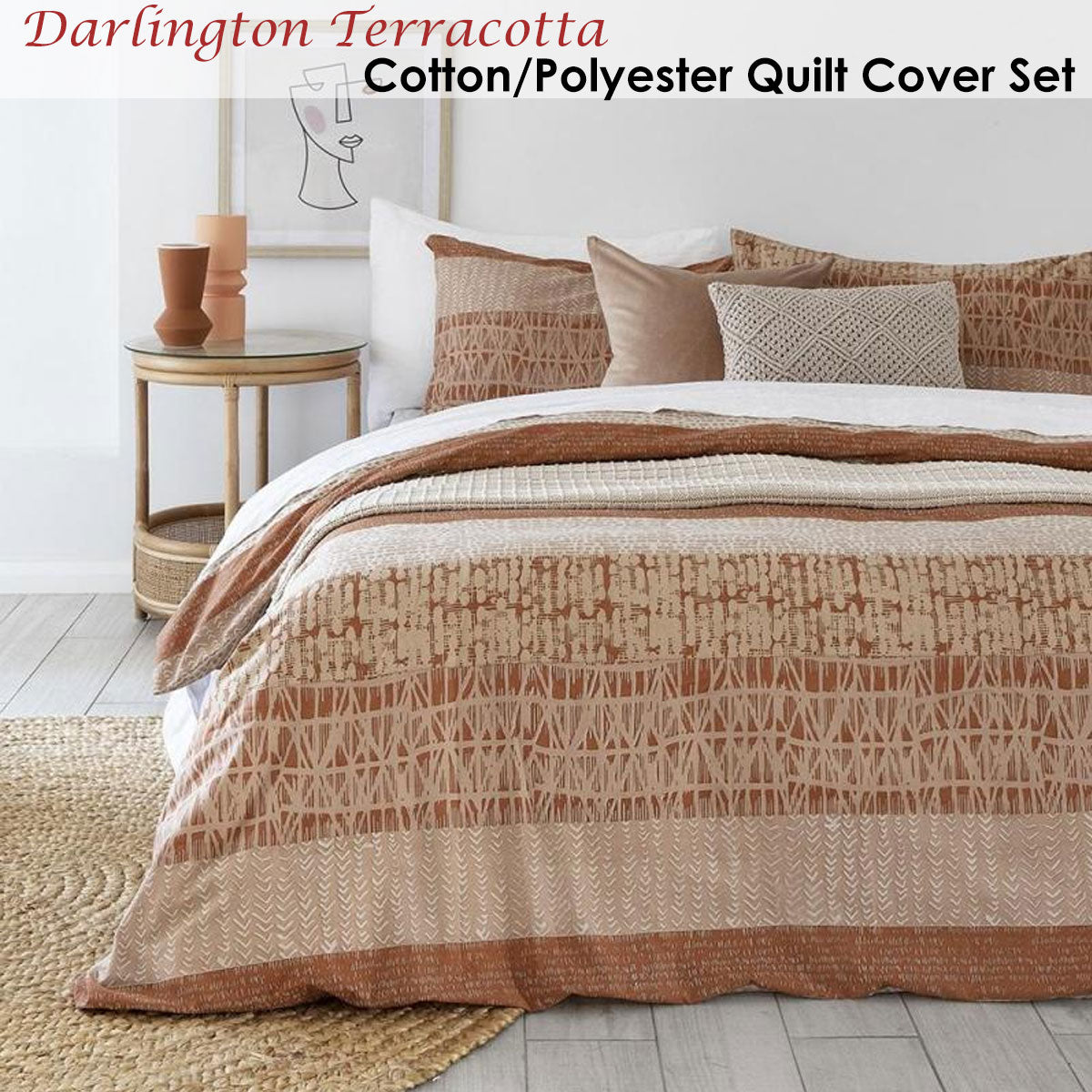 Bambury Darlington Terracotta Cotton Polyester Quilt Cover Set Queen