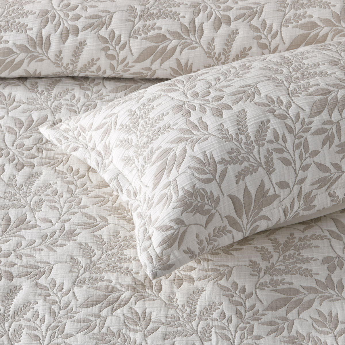 Bianca Ameila Stone Jacquard Quilted Foliage Bedspread Set Double 4