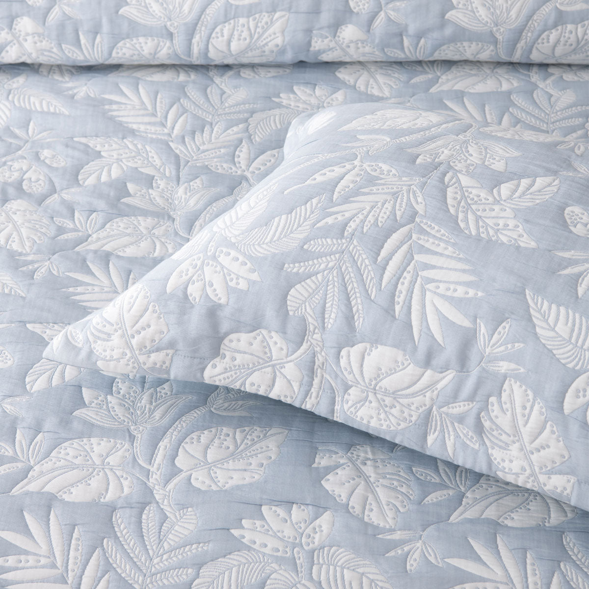 Bianca Laurieton Blue Jacquard Botanical Bedspread Set Double 4