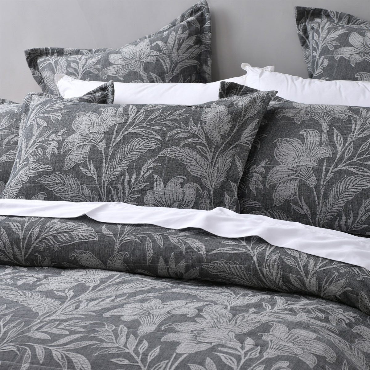 Bianca Maidstone Grey Floral Jacquard Bedspread Set Super King 3
