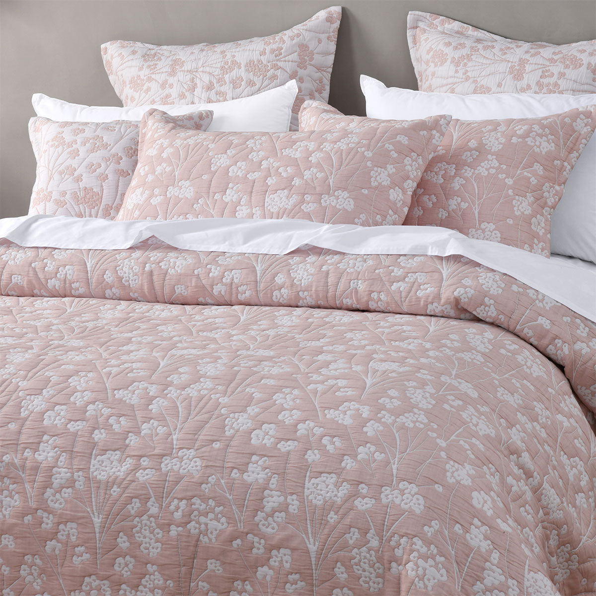 Bianca Myra Blush Floral Jacquard Bedspread Set Queen 3