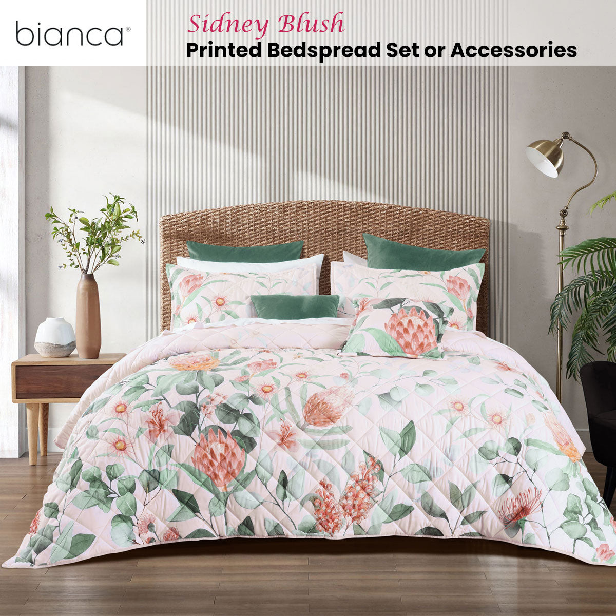 Bianca Sidney Blush Printed Floral Bedspread Set King