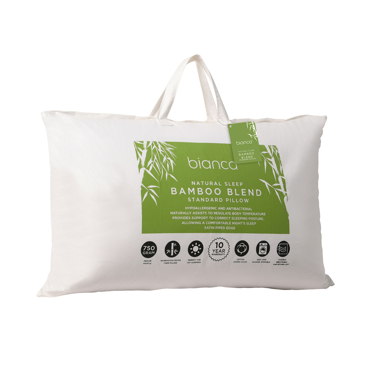 Bianca Natural Sleep White Bamboo Blend Medium Profile Pillow 4