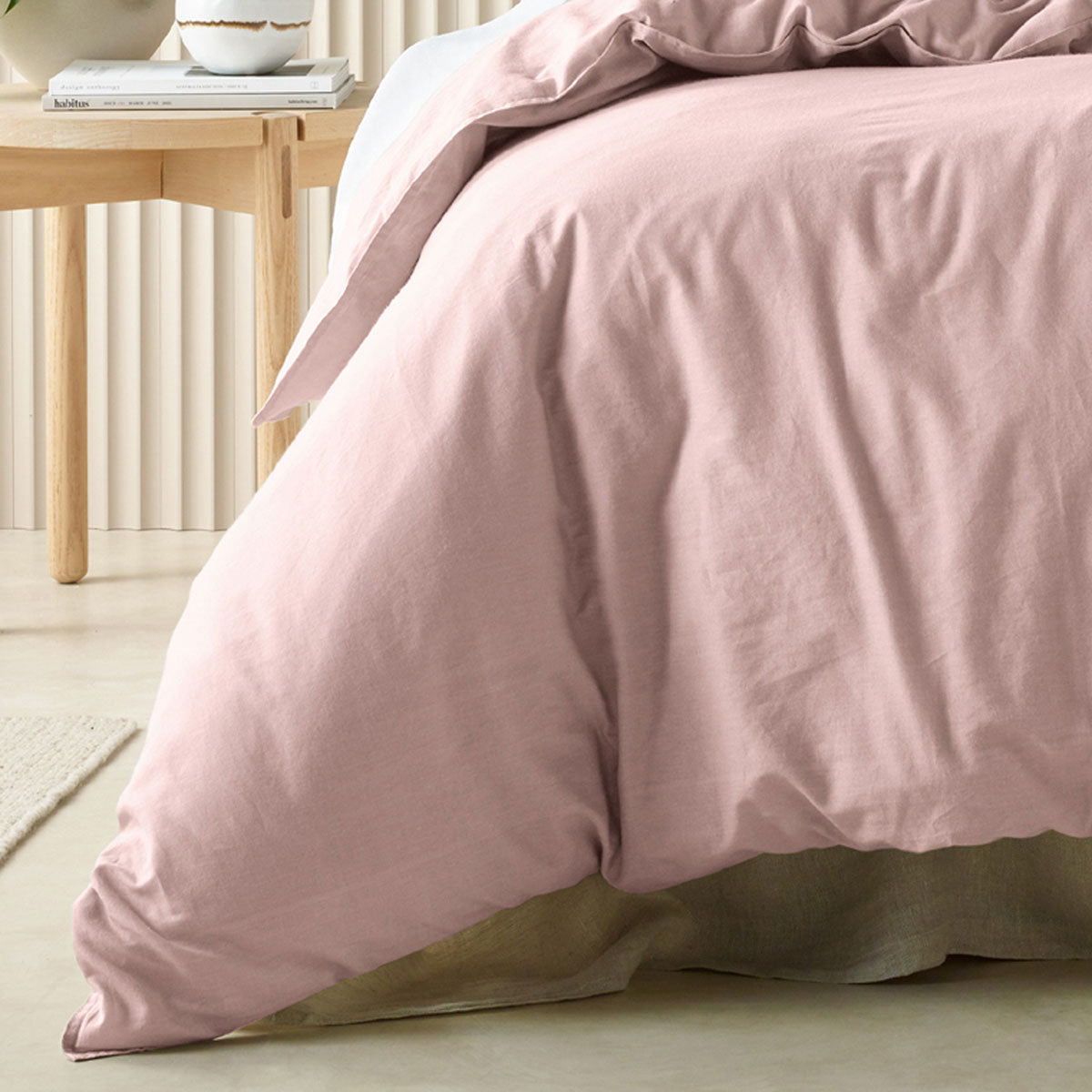 Bianca Acacia Blush Vintage Washed Cotton Quilt Cover Set Queen 4