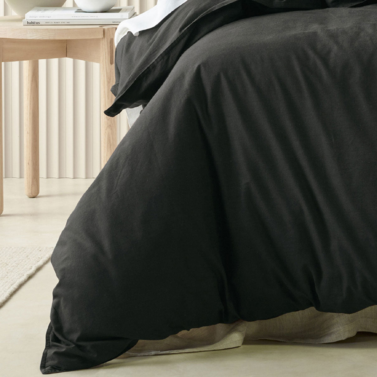 Bianca Acacia Charcoal Vintage Washed Cotton Quilt Cover Set Queen 4