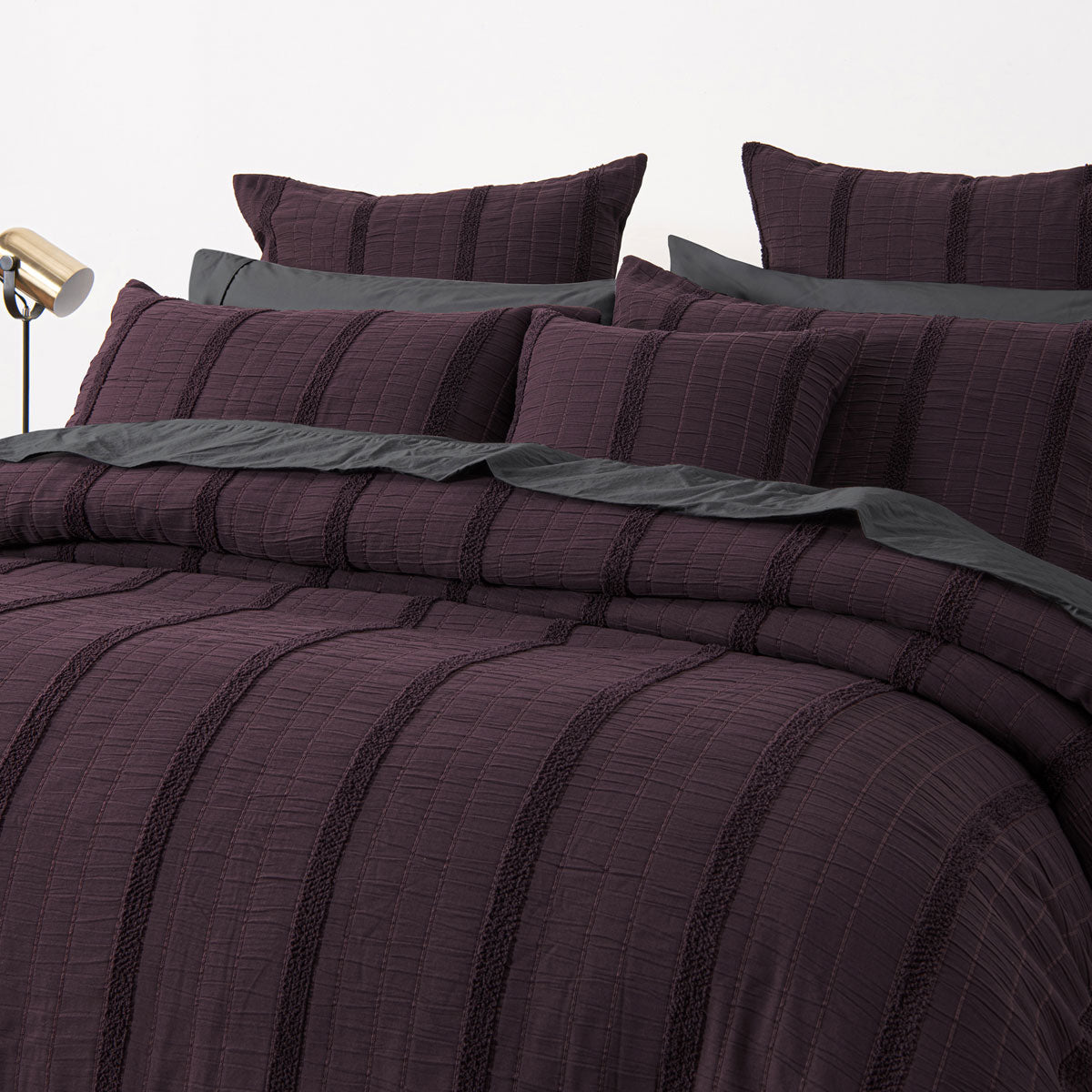 Bianca Malua Grape Jacquard Striped Quilt Cover Set King 3