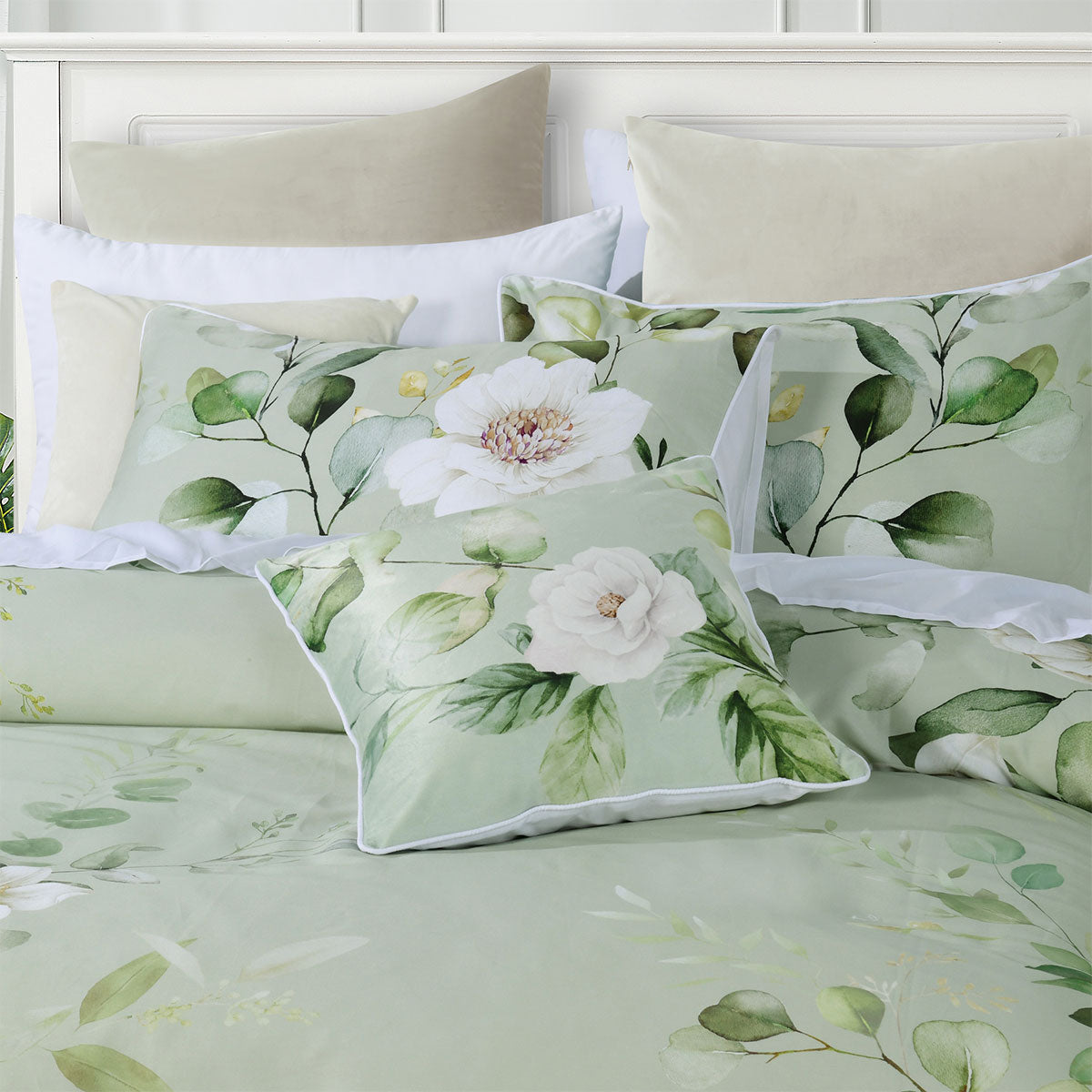 Bianca Salisbury Sage Floral Cotton Sateen Quilt Cover Set King 3