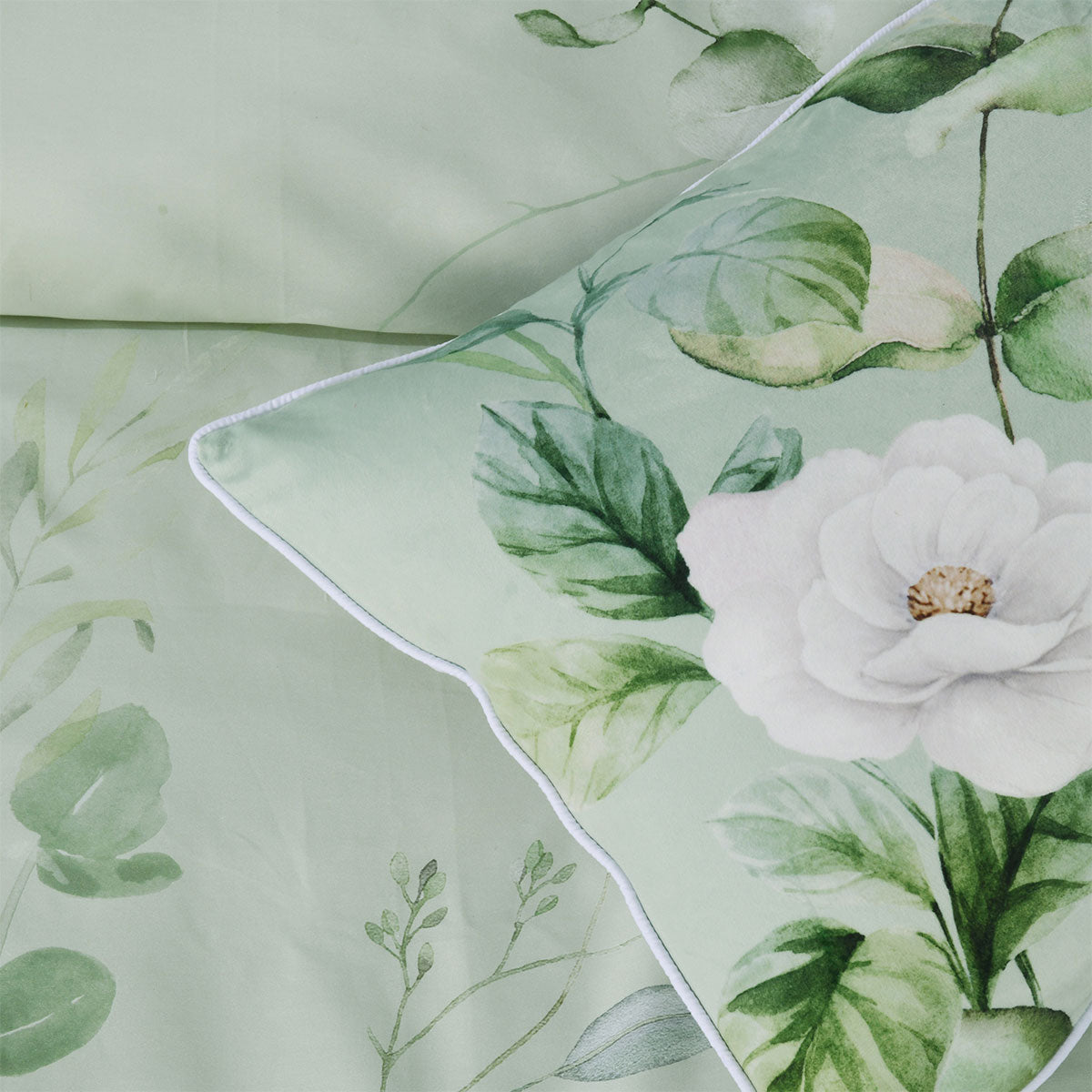 Bianca Salisbury Sage Floral Cotton Sateen Quilt Cover Set King 4