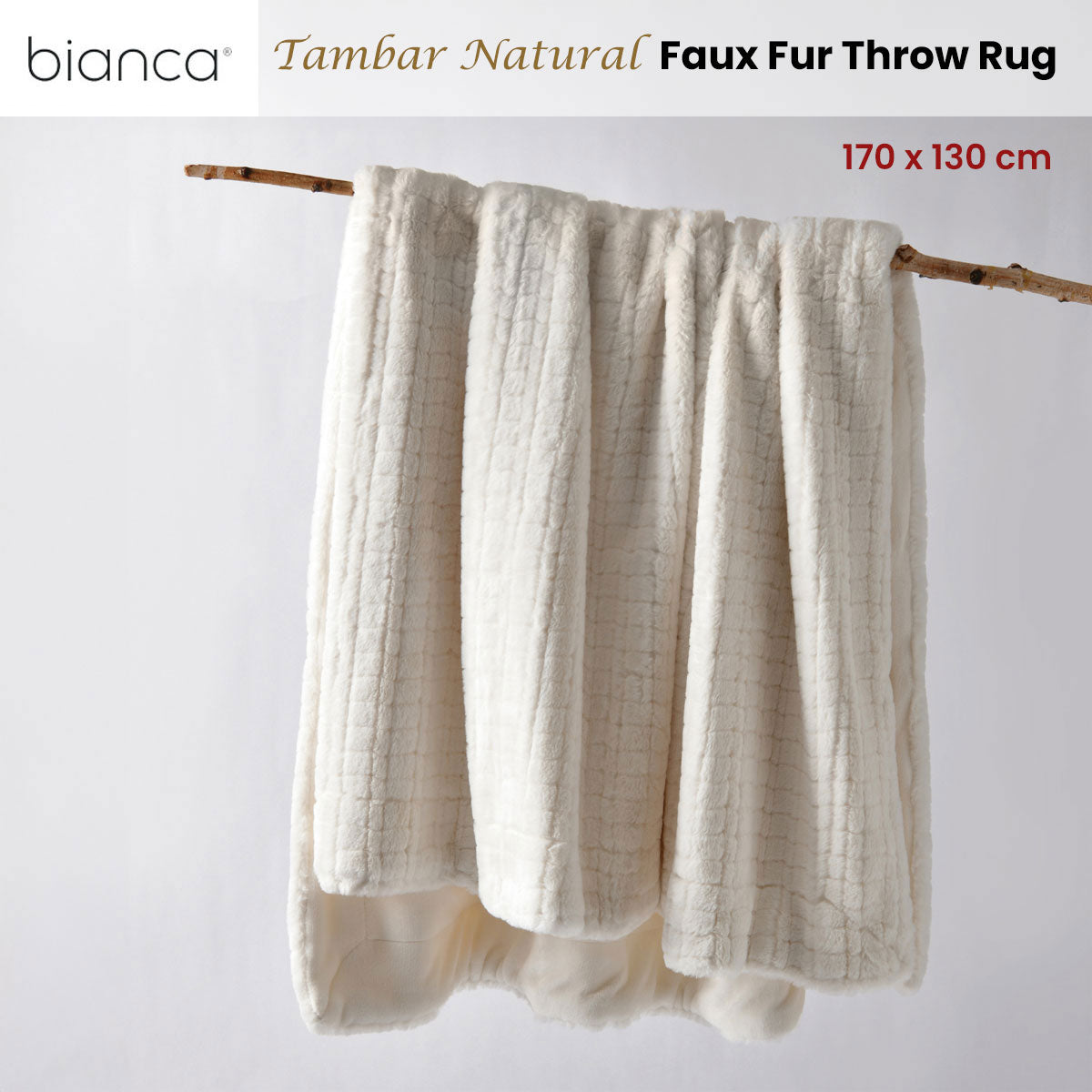 Bianca Tambar Natural Faux Fur Throw Rug 130 x 170 cm