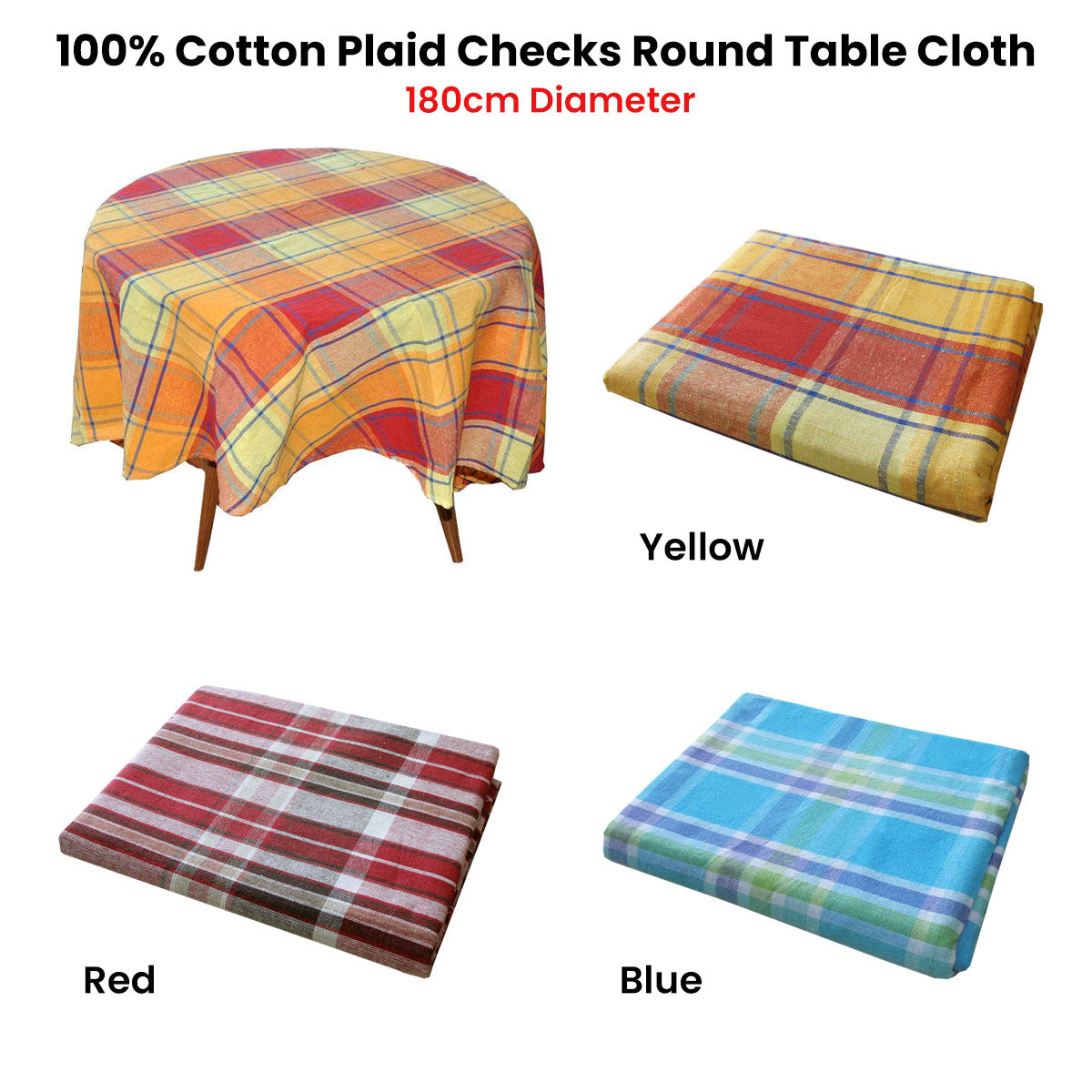 Cotton Plaid Checks Round Table Cloth 180cm Diameter Blue 3