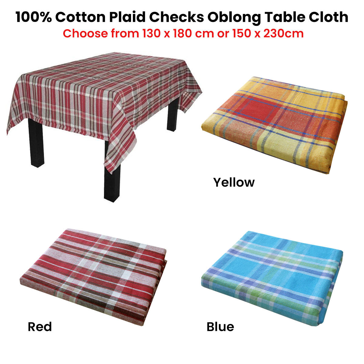 Cotton Plaid Checks Oblong Table Cloth Yellow 150 x 230cm 3