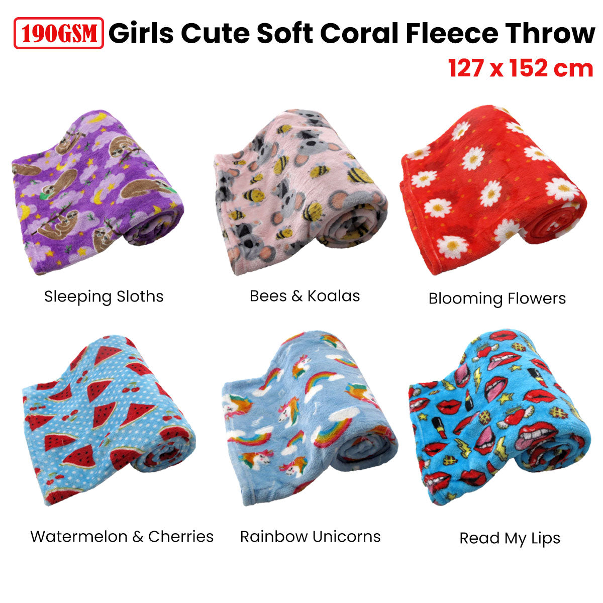 190GSM Girls Cute Ultra Soft Coral Fleece Throw 127 x 152cm Bees & Koalas 3
