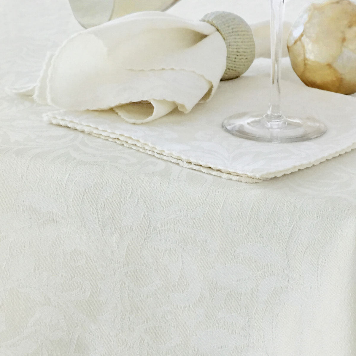 Damask Embossed Tablecloth 180 x 180 cm Bright White (aka Gardenia or Marshmallow)