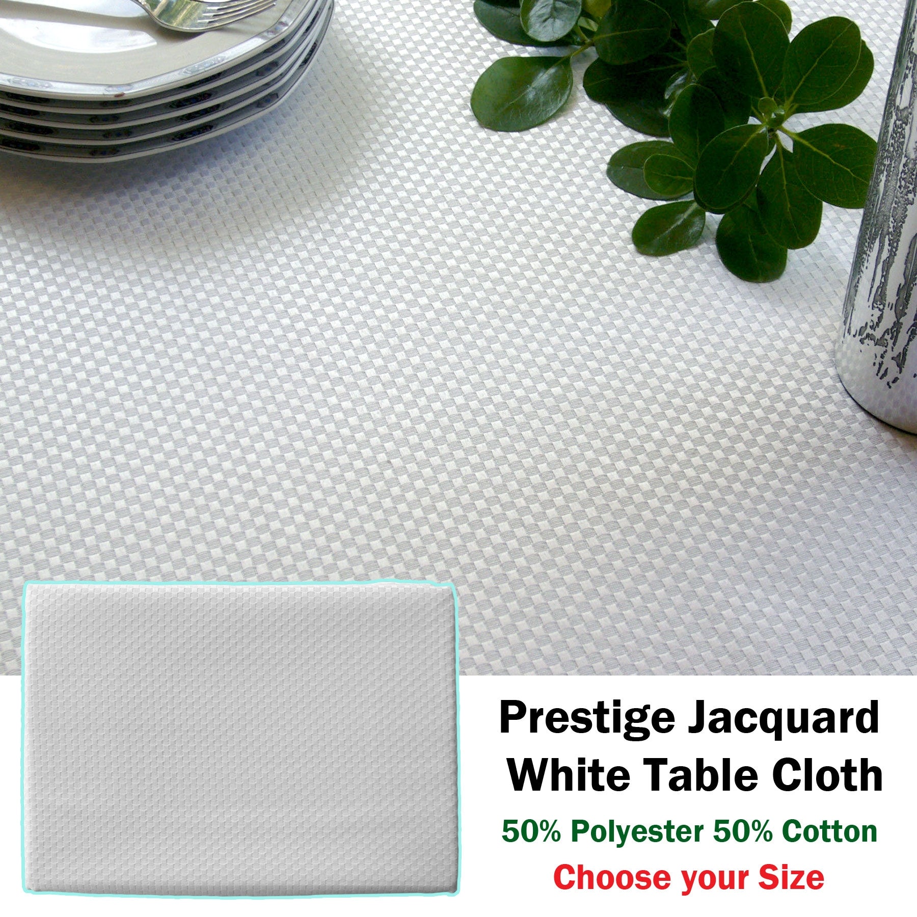 Invitation Prestige Jacquard White Table Cloth 160 x 220 cm