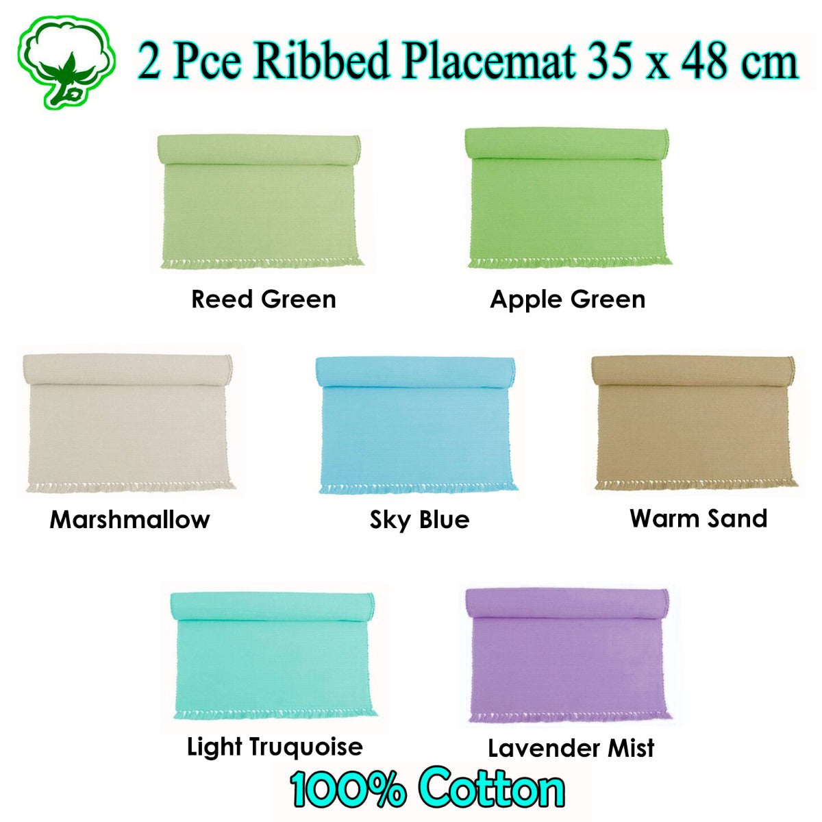 Hoydu Set of 2 - Cotton Ribbed Placemats - REED GREEN