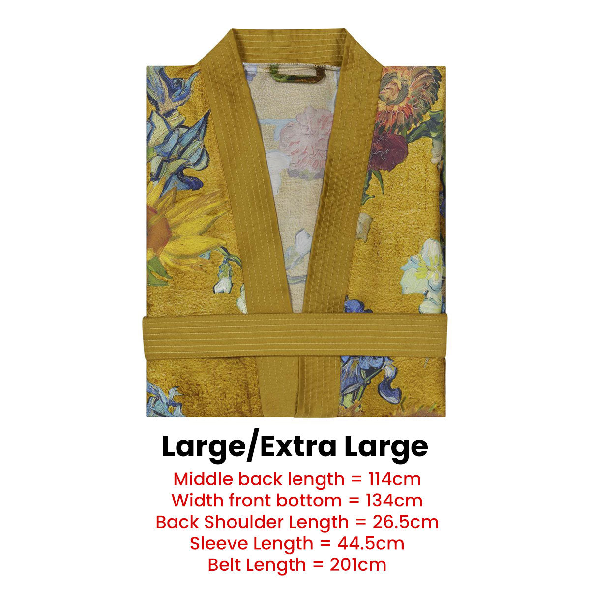 Bedding House Van Gogh Partout des Fleurs Gold Kimono Bath Robe Large/Extra Large 6