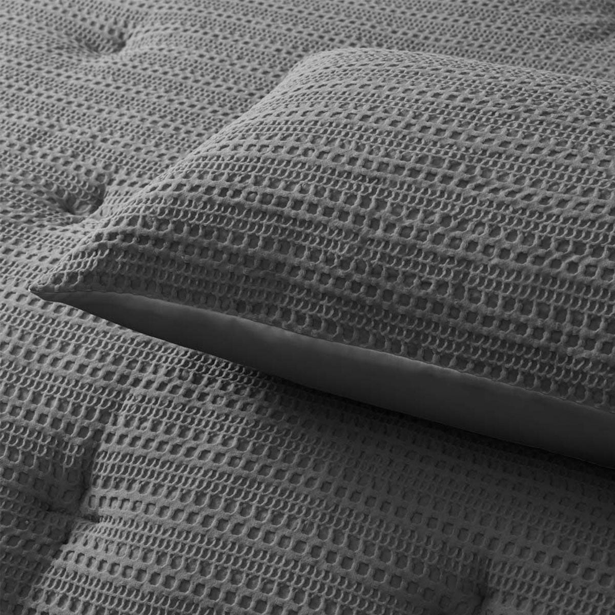 Accessorize Soho Waffle Dark Grey 3 Piece Comforter Set Queen 3