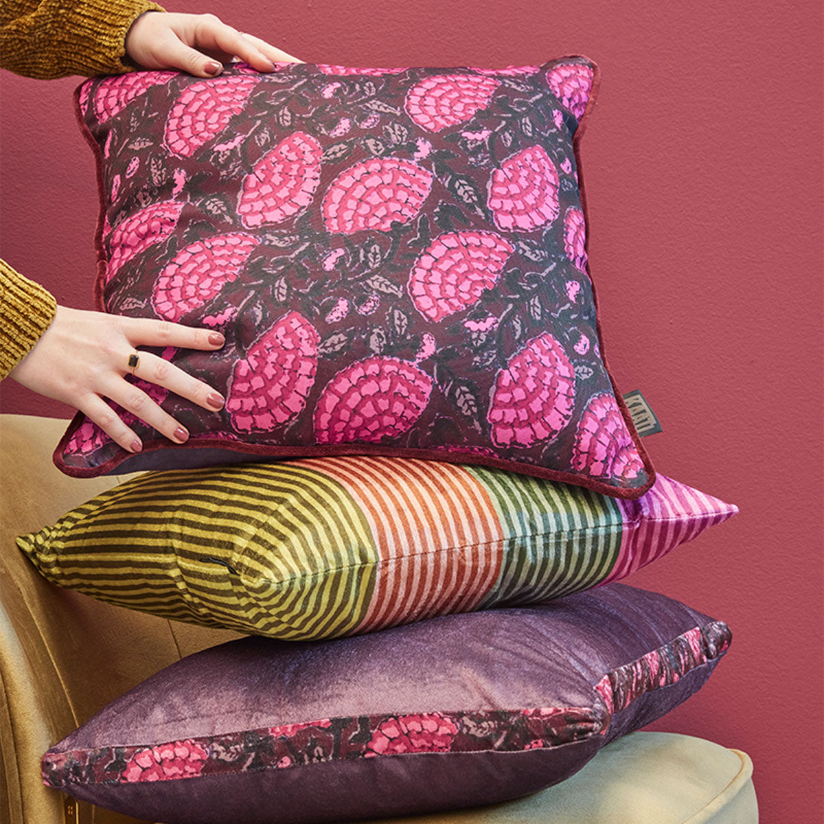 KAAT Amsterdam Ayda Pink Floral Square Filled Cushion 45cm x 45cm 4