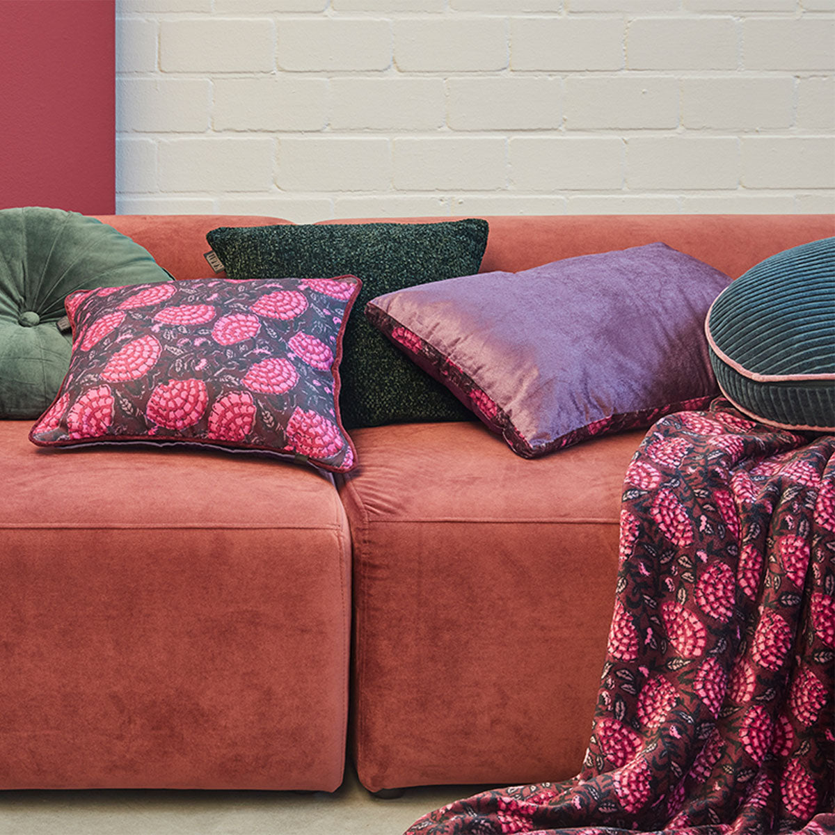 KAAT Amsterdam Boline Aubergine Velvet Oblong Filled Cushion 40cm x 60cm 4