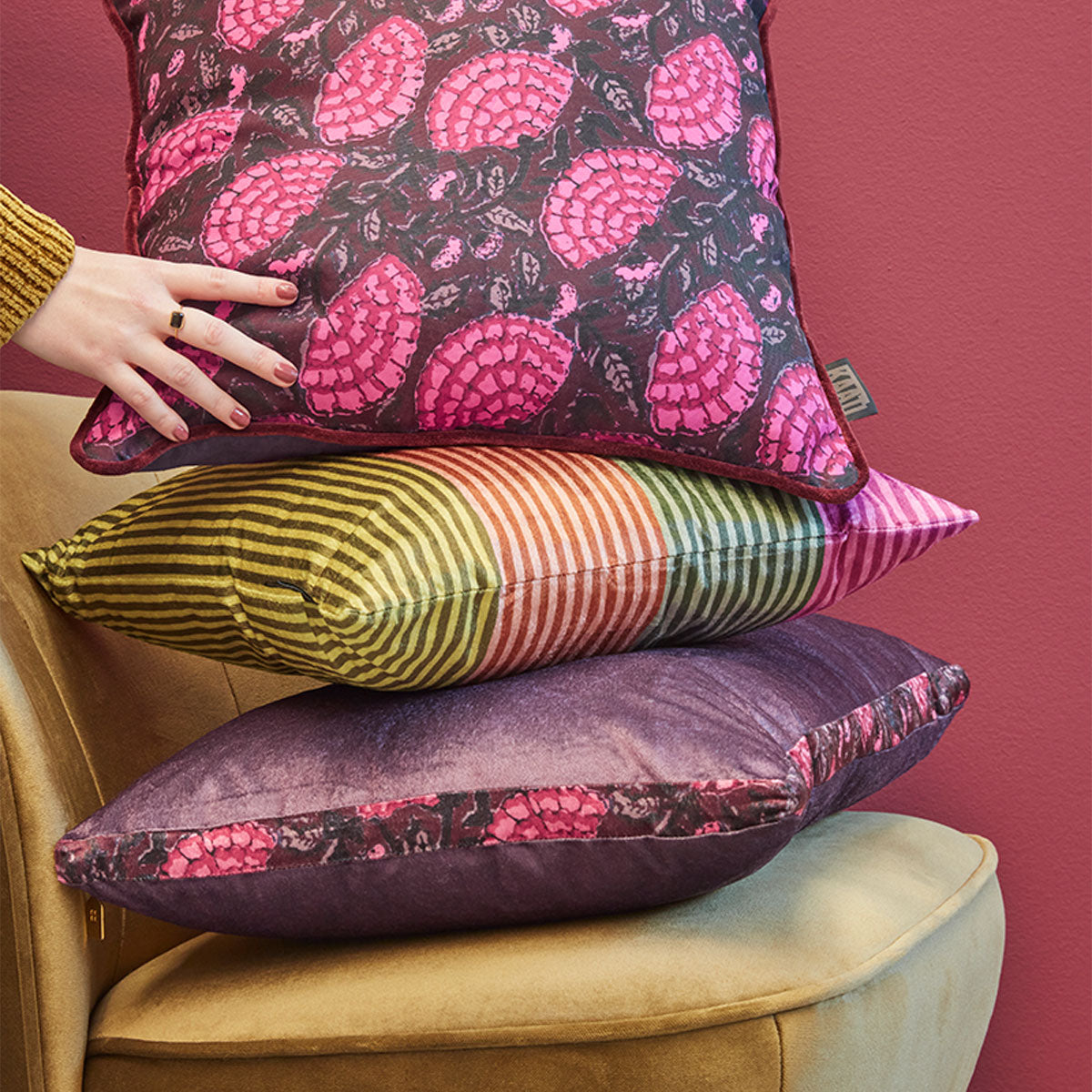 KAAT Amsterdam Boline Aubergine Velvet Oblong Filled Cushion 40cm x 60cm 6