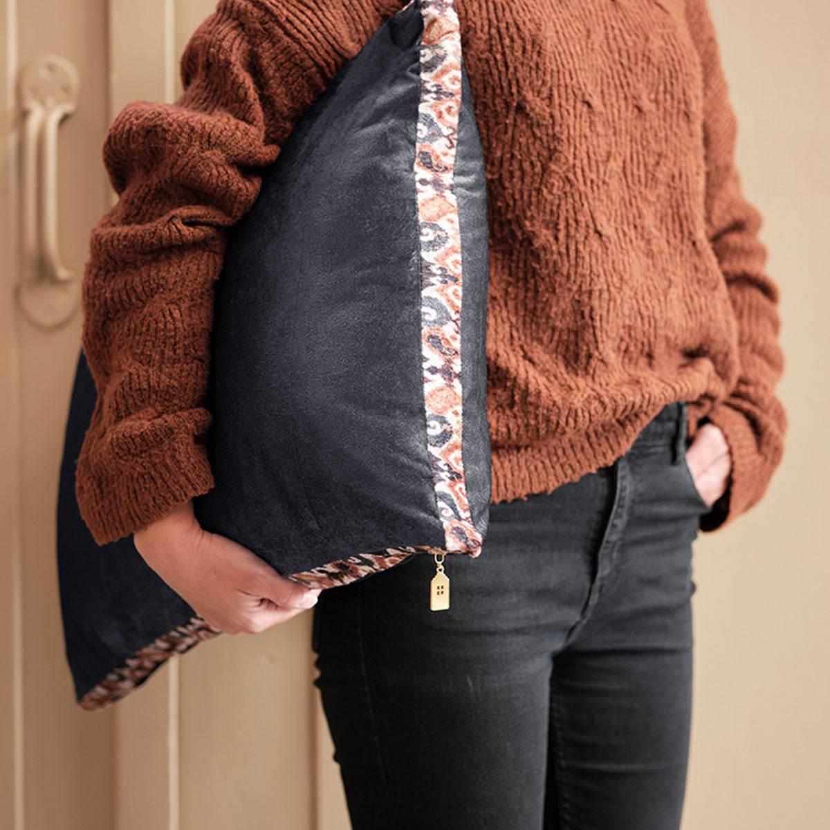 KAAT Amsterdam Julan Anthracite Velvet Oblong Filled Cushion 40cm x 60cm 4