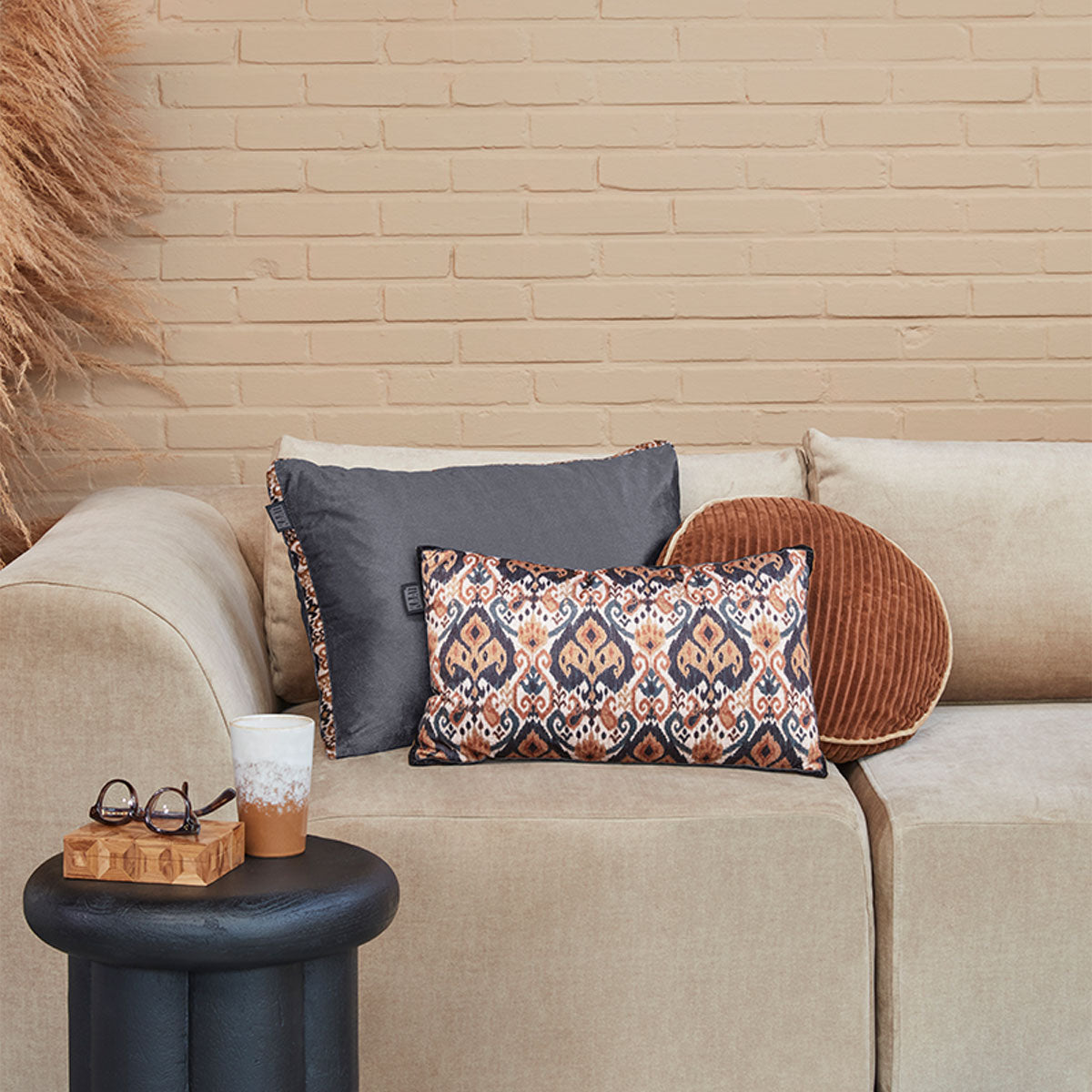 KAAT Amsterdam Julan Anthracite Velvet Oblong Filled Cushion 40cm x 60cm 5