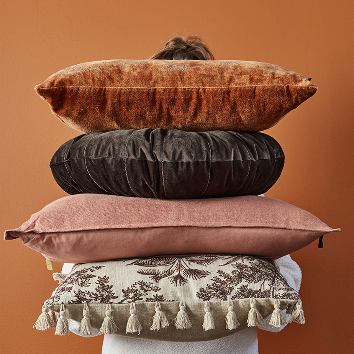 KAAT Amsterdam Mandarin Brown Round Filled Cushion 40cm Diameter 5