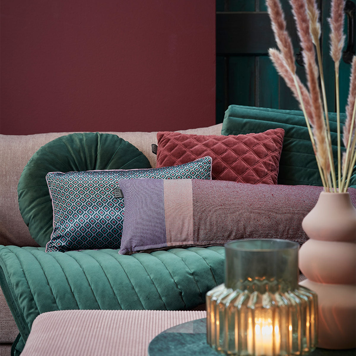 KAAT Amsterdam Meja Green Reversible Oblong Filled Cushion 30cm x 50cm 6