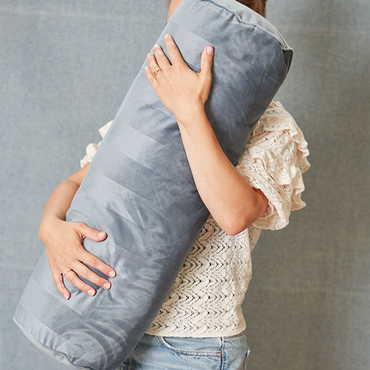 KAAT Amsterdam Softy Stripe Blue Grey Oblong Neckroll Filled Cushion 22cm x 70cm 4