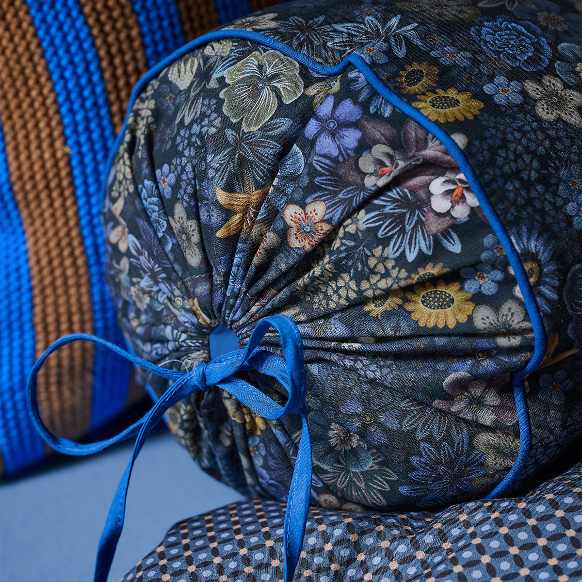 PIP Studio Tutti i Fiori Dark Blue Cotton Cover Roll Cushion 22cm x 70cm 3