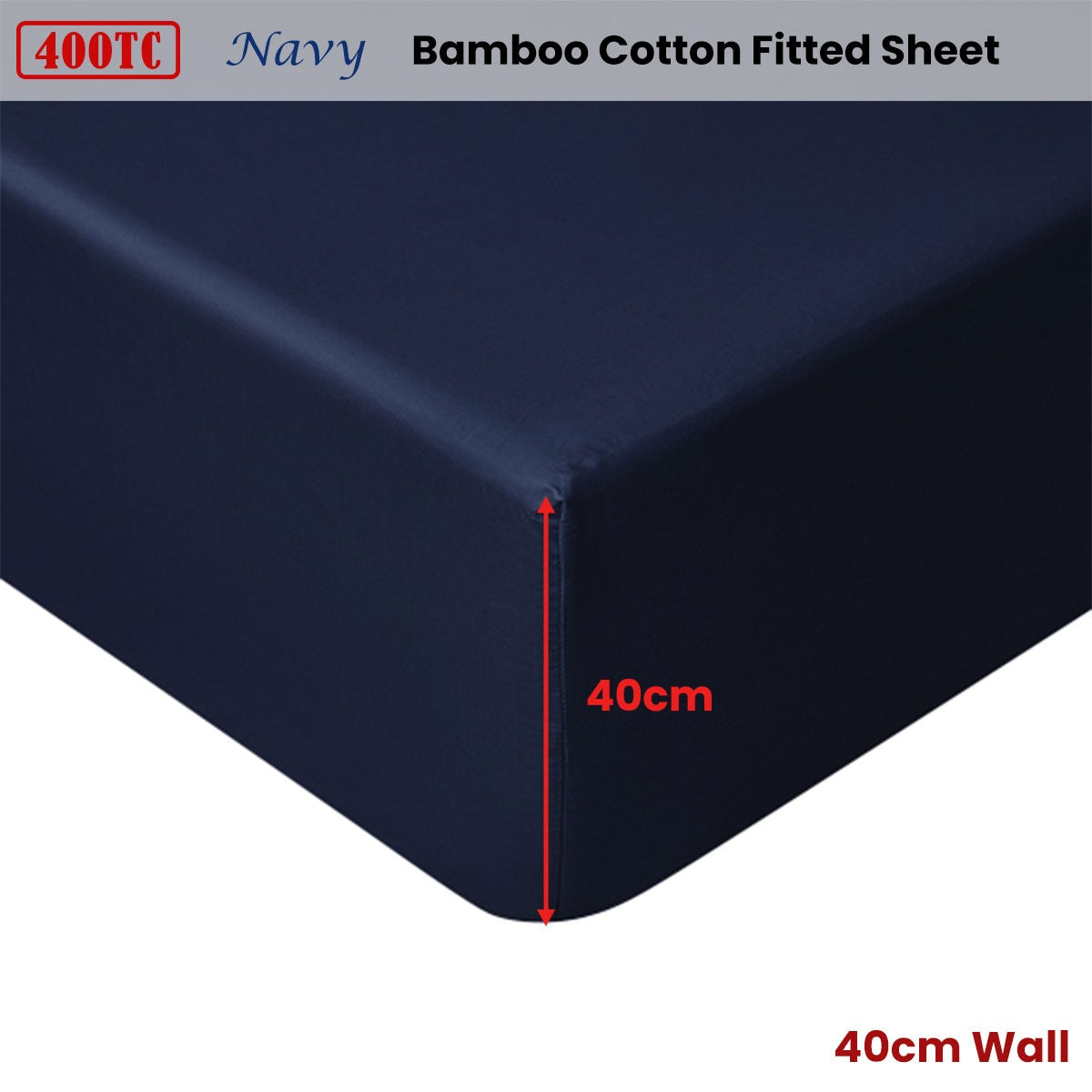 Accessorize 400TC Navy Bamboo Cotton Fitted Sheet 40cm Wall Queen