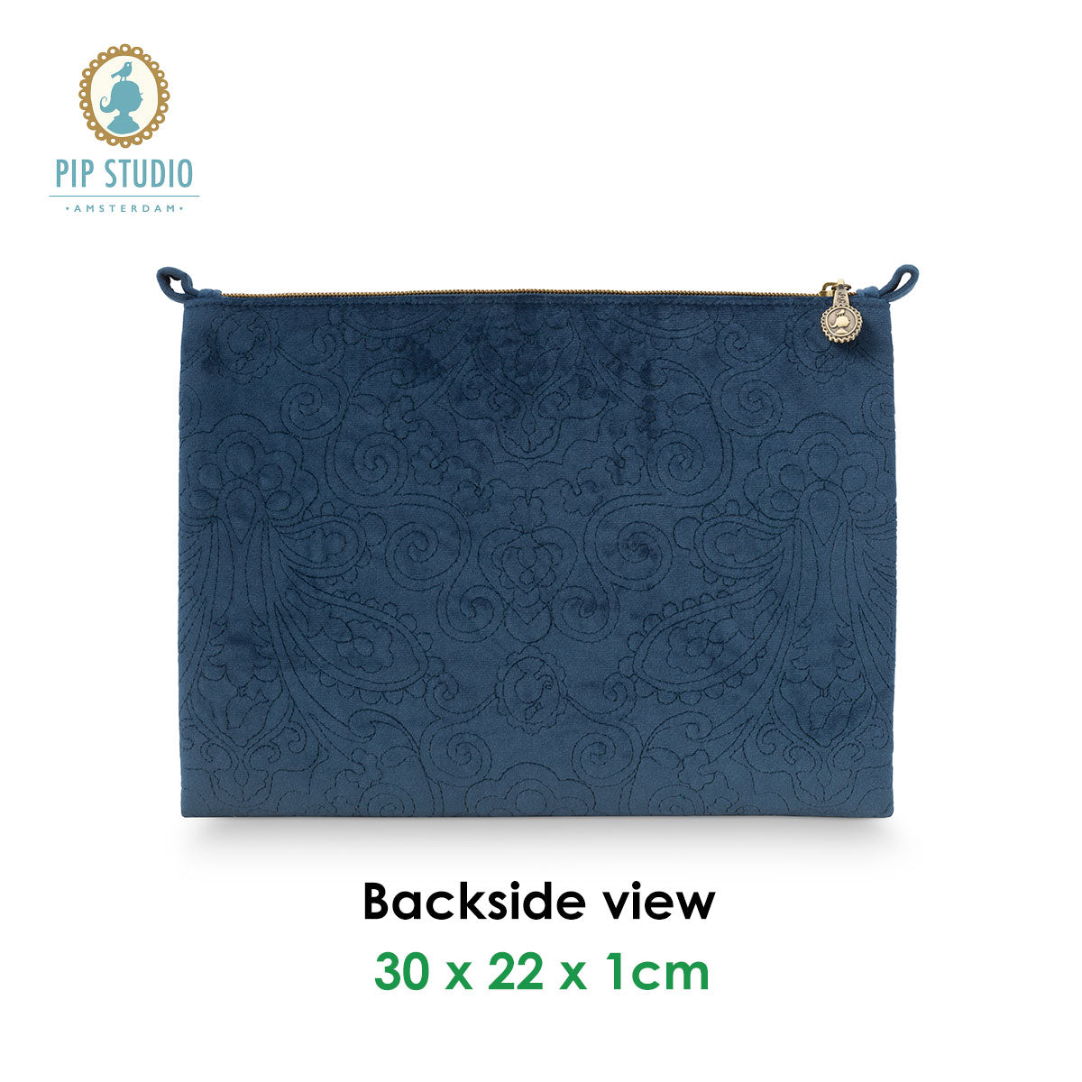 PIP Studio Velvet Quilted Dark Blue Large Cosmetic Flat Pouch 3