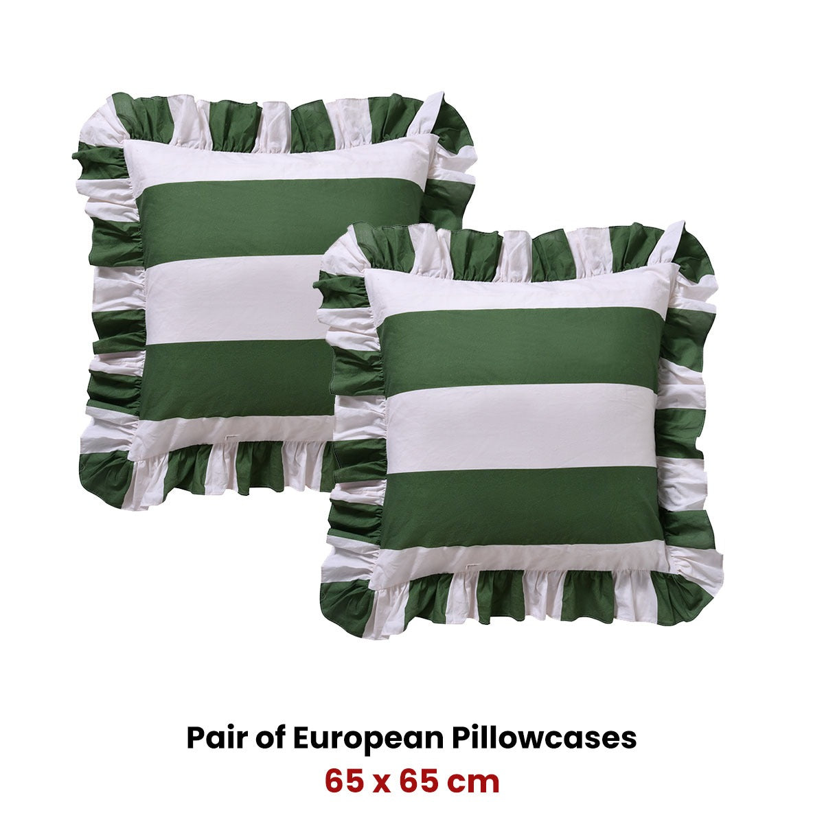 Vintage Design Homewares Pair of Candy Ruffle Green European Pillowcases 65 x 65cm